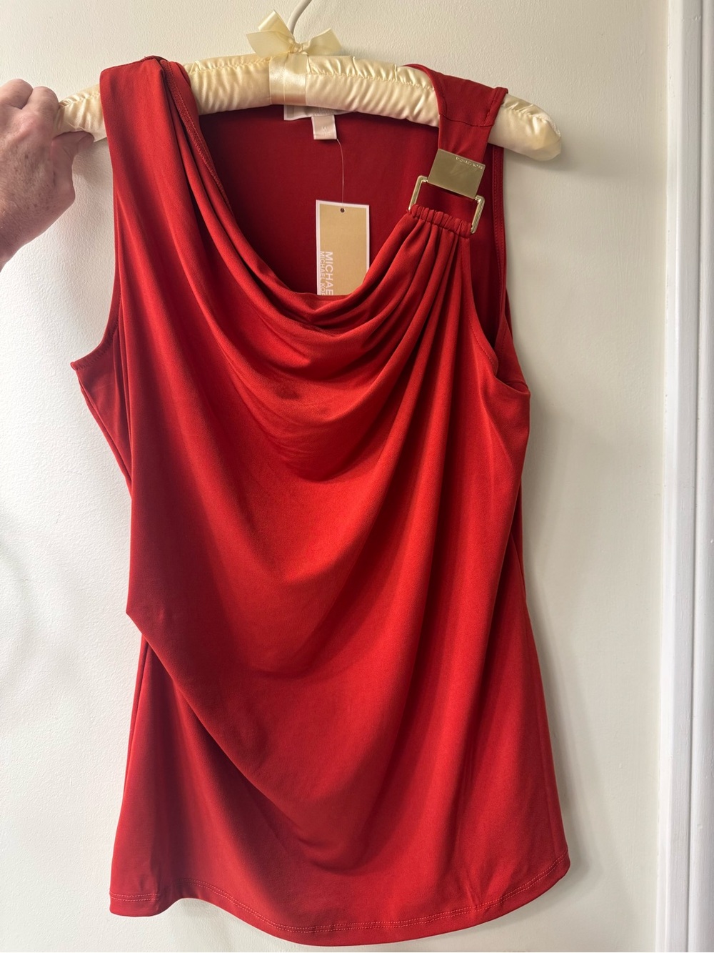 Michael Kors Rhubarb Draped Top with Gold Tone Accent M